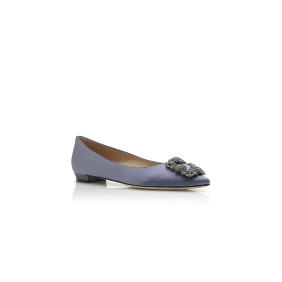 Manolo Blahnik Hangisi Flats – Grey Satin Jewel Buckle 38 8 - Picture 2 of 6